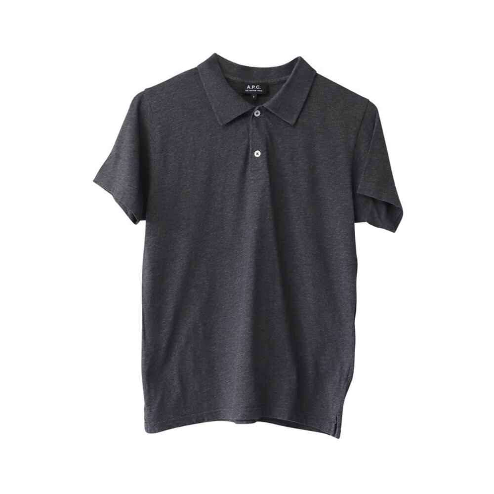 A.P.C. Logo Embroidered Polo Shirt in Grey Cotton
